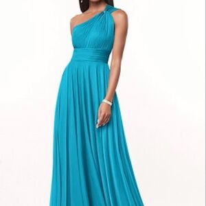 Azazie Black A-Line One Shoulder Mesh Dress